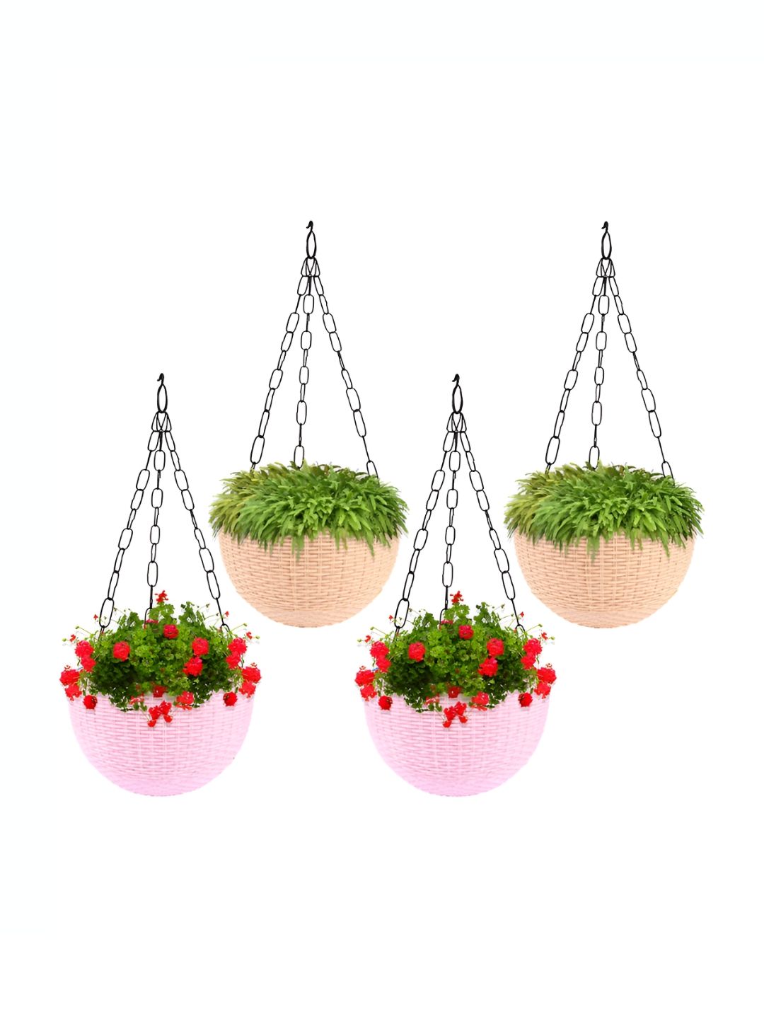 Kuber Industries Beige & Pink 4 Pieces Textured Hanging Planters-picture-37