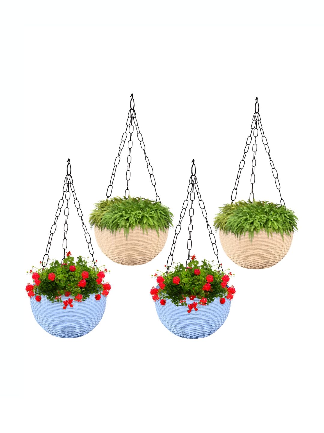 Kuber Industries Beige & Blue 4 Pieces Textured Hanging Planters-picture-15