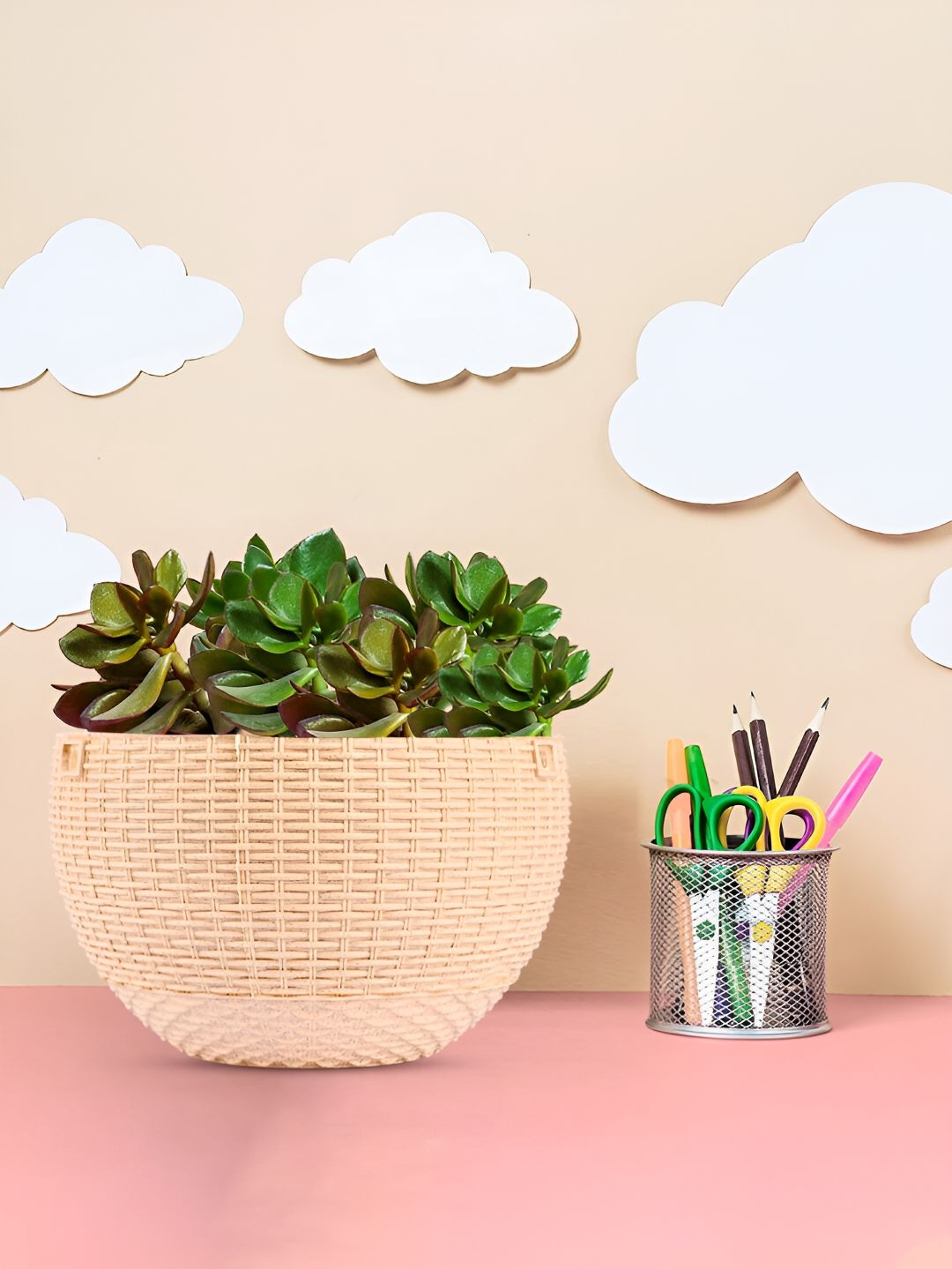 Kuber Industries Beige 12 Pieces Textured Hanging Planters-picture-41