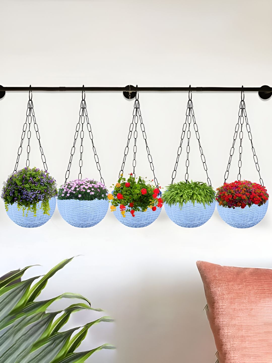 Kuber Industries Marble Euro Blue 5 Pieces UV-Protected Hanging Planters-picture-31