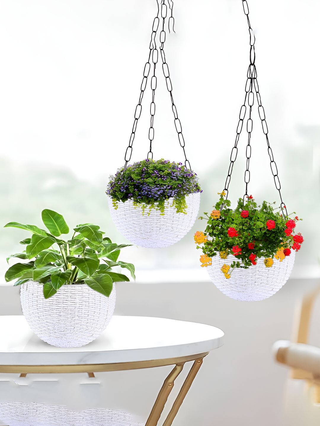 Kuber Industries White 3 Pieces Textured Hanging Planters-picture-17