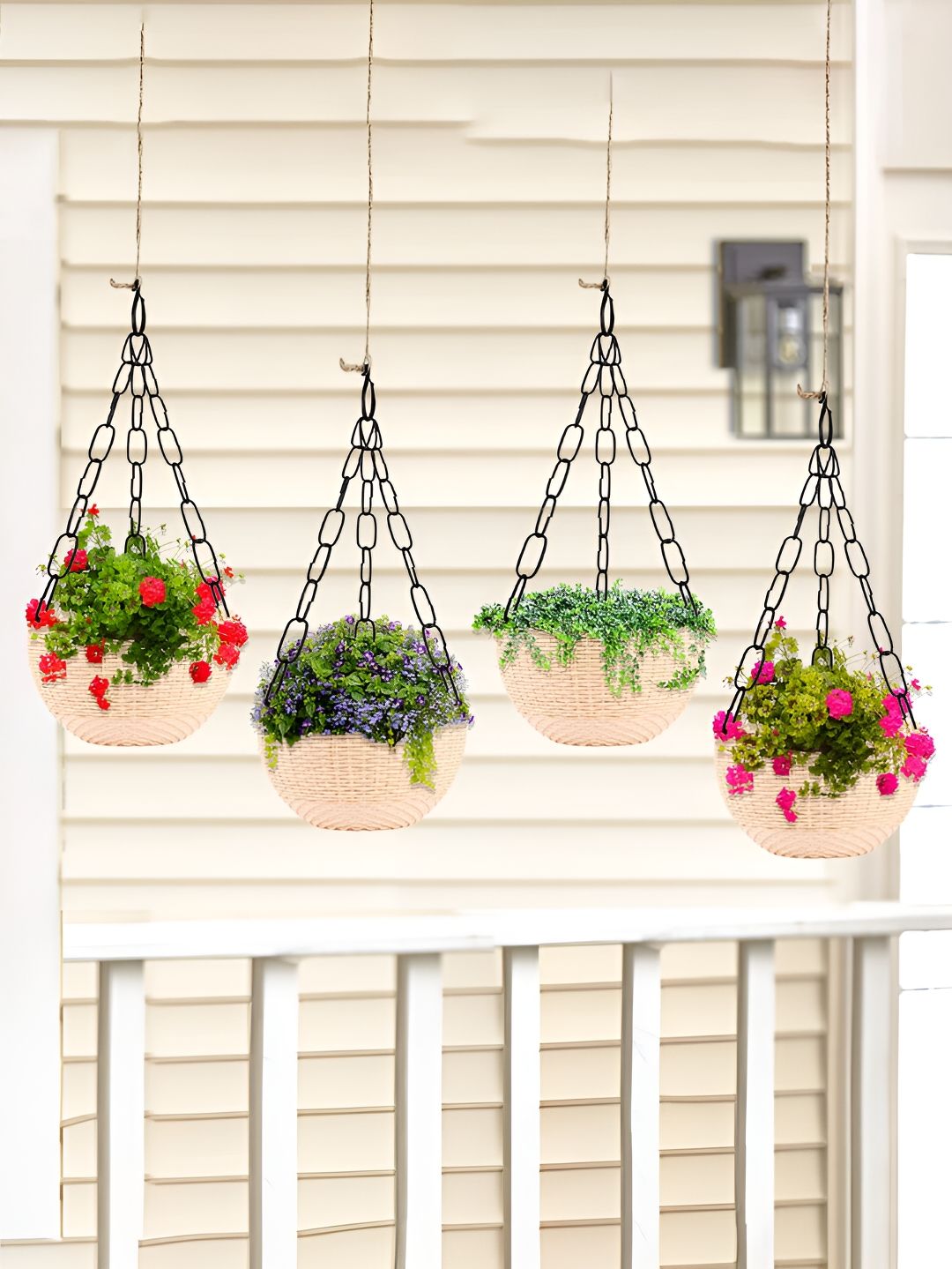 Kuber Industries Beige 4 Pieces Textured Hanging Planters-picture-22