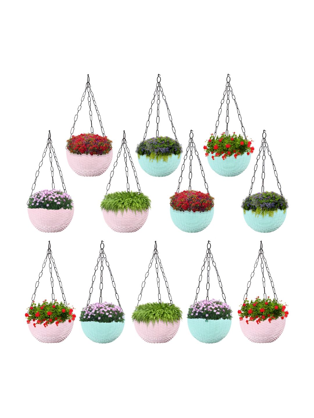 Kuber Industries Mint Green & Pink 12 Pieces Textured Hanging Planters-picture-30