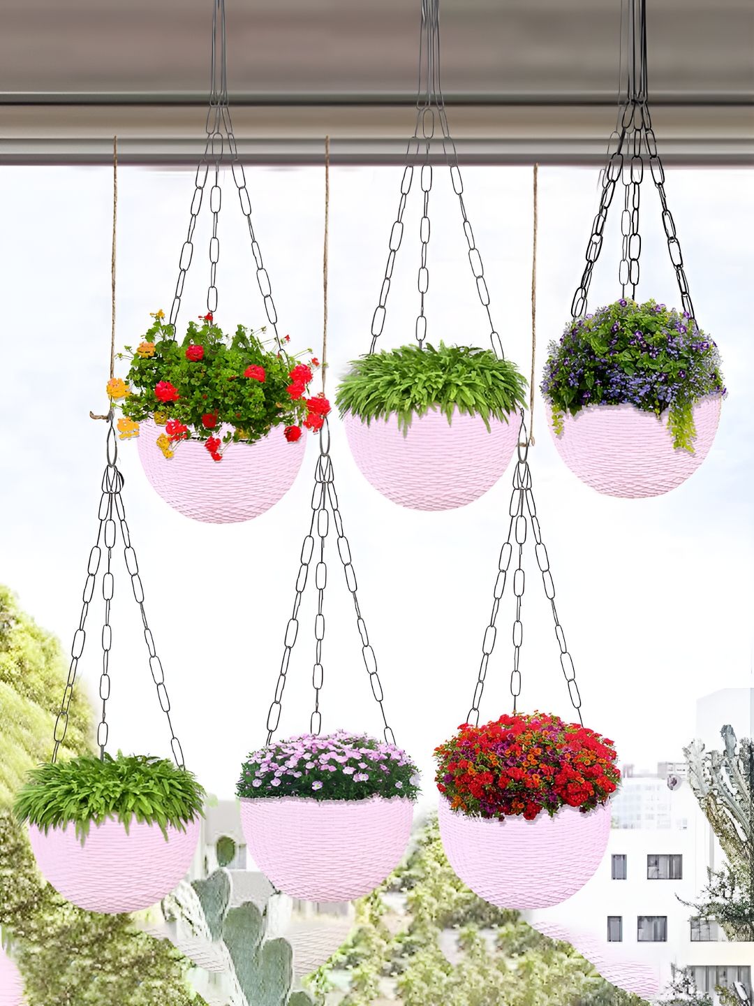 Kuber Industries Pink 6 Pieces Textured Hanging Planters-picture-29