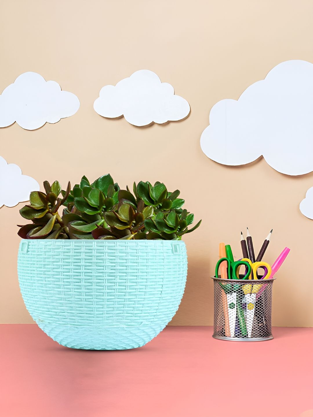 Kuber Industries 12 Pcs Mint Green Textured Hanging Planters-picture-33