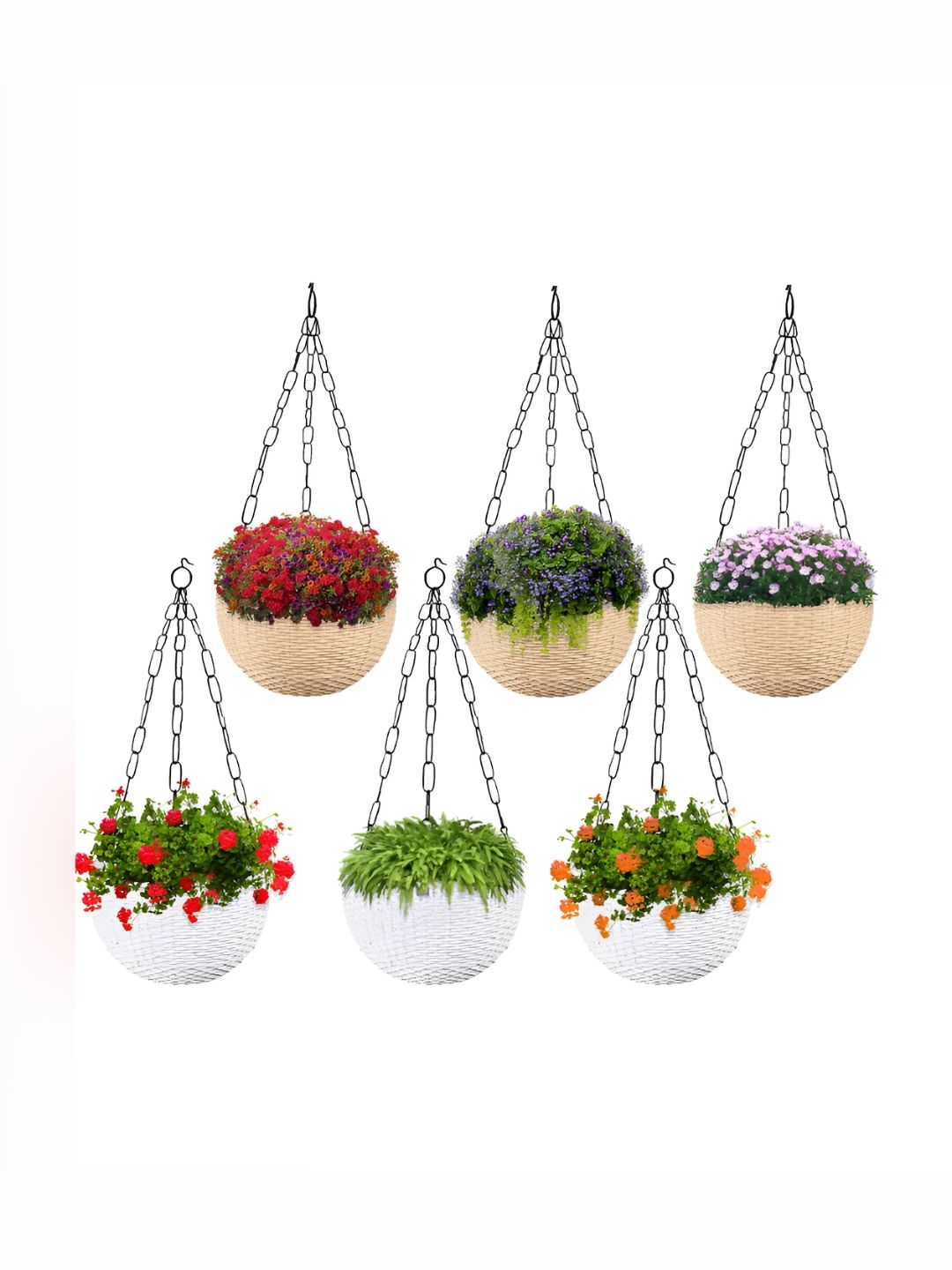 Kuber Industries Beige & White 6 Pieces Textured Hanging Planters-picture-16