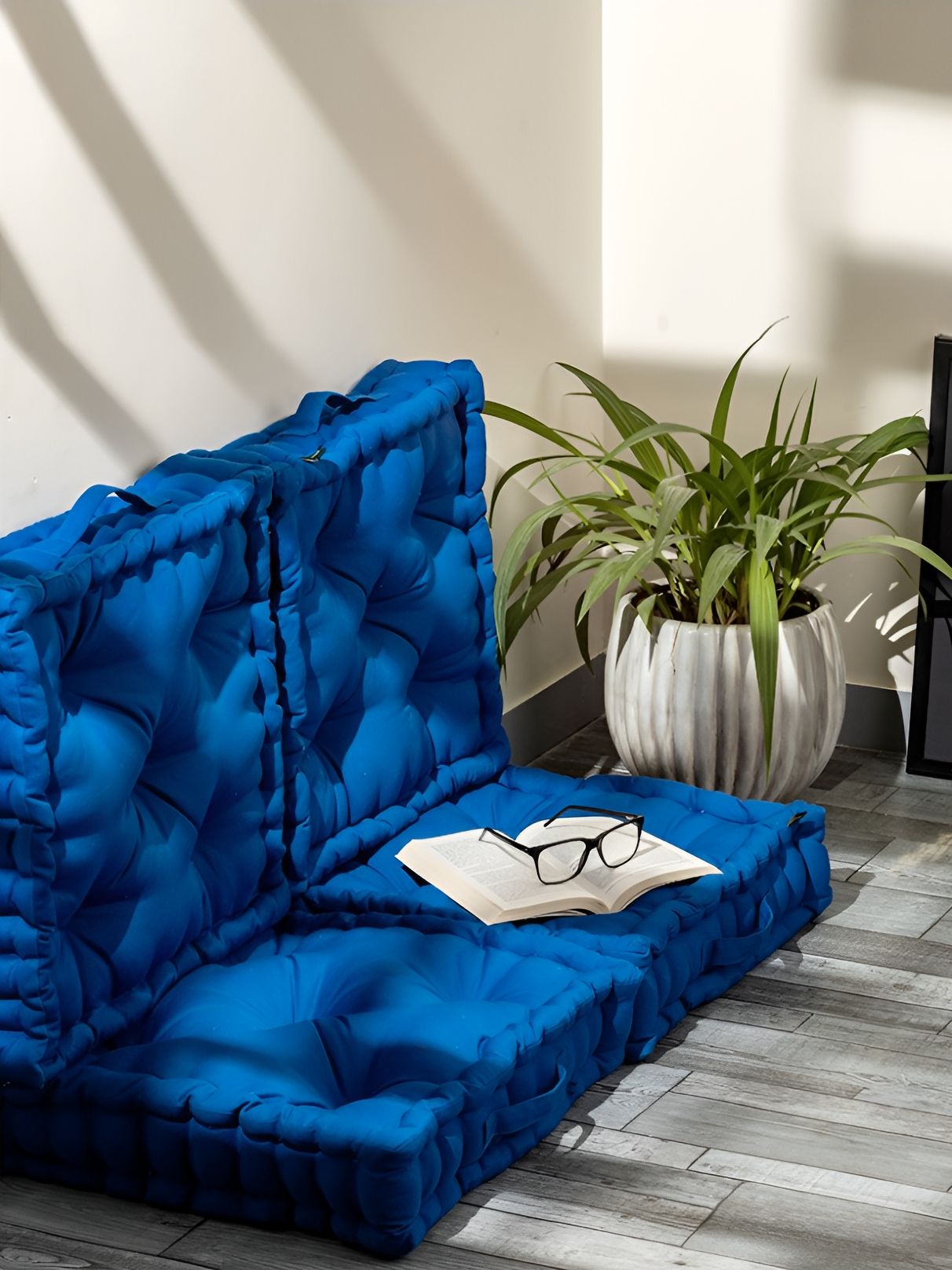 SKANDA FAB Blue 4 Pieces Quilted Pure Cotton Floor Cushions-image-15