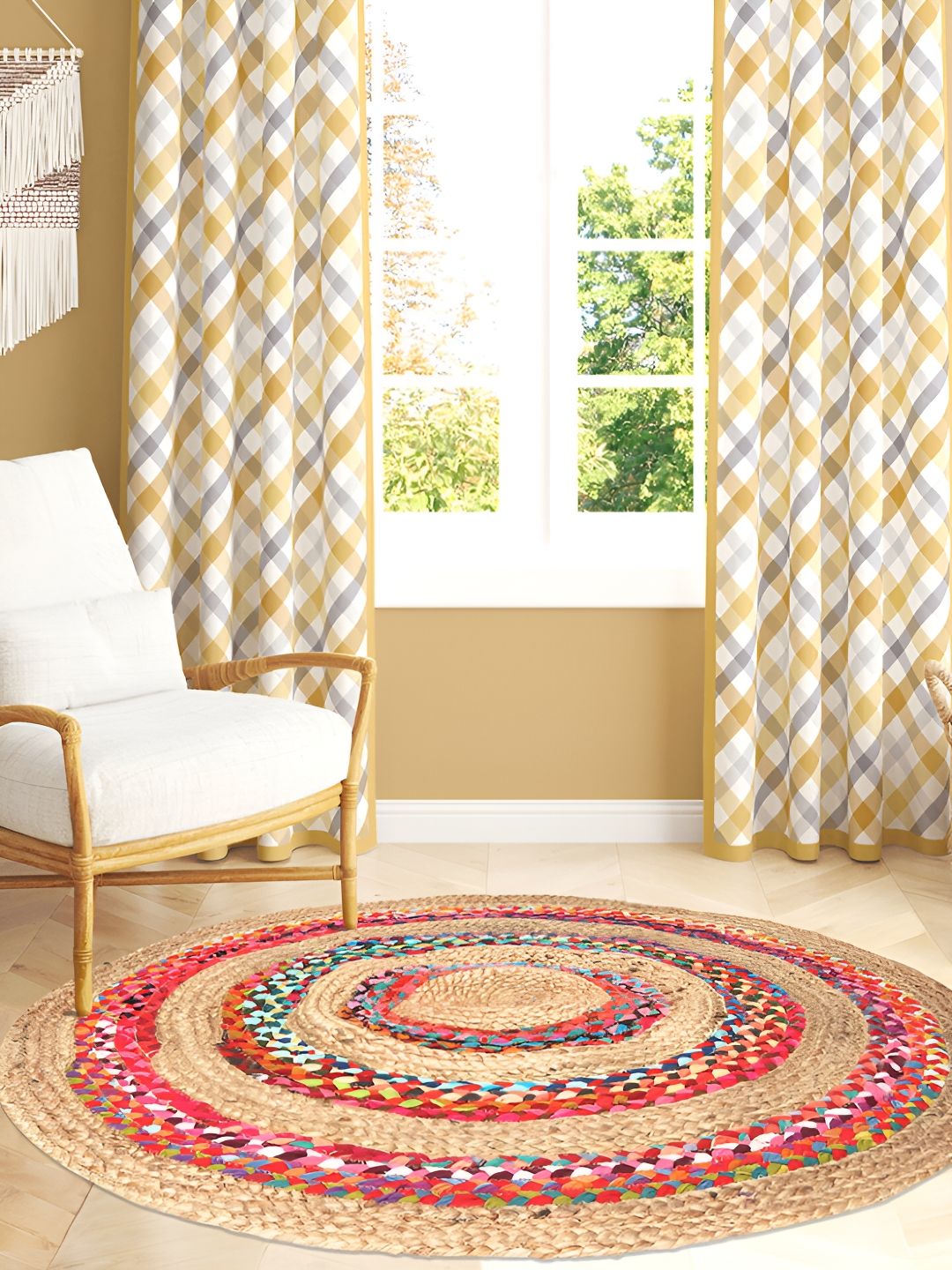 HABERE INDIA Red Abstract Round Jute Carpet & Rugs-picture-33