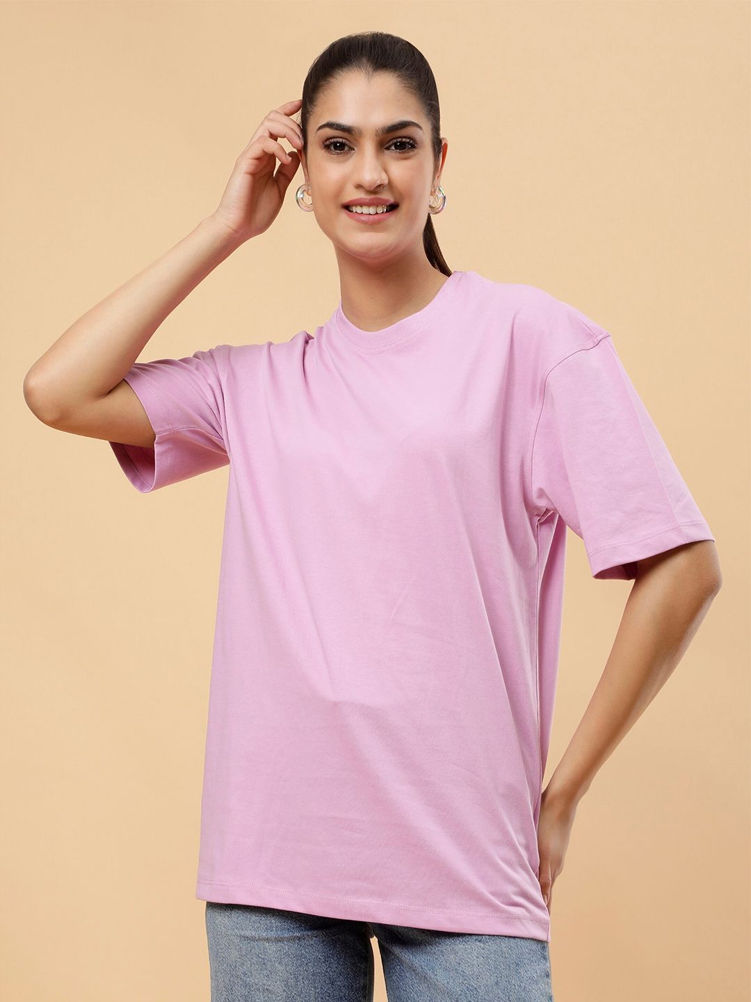 PockMAN Women Round Neck Drop Shoulder Cotton Oversized T-shirt-picture-22