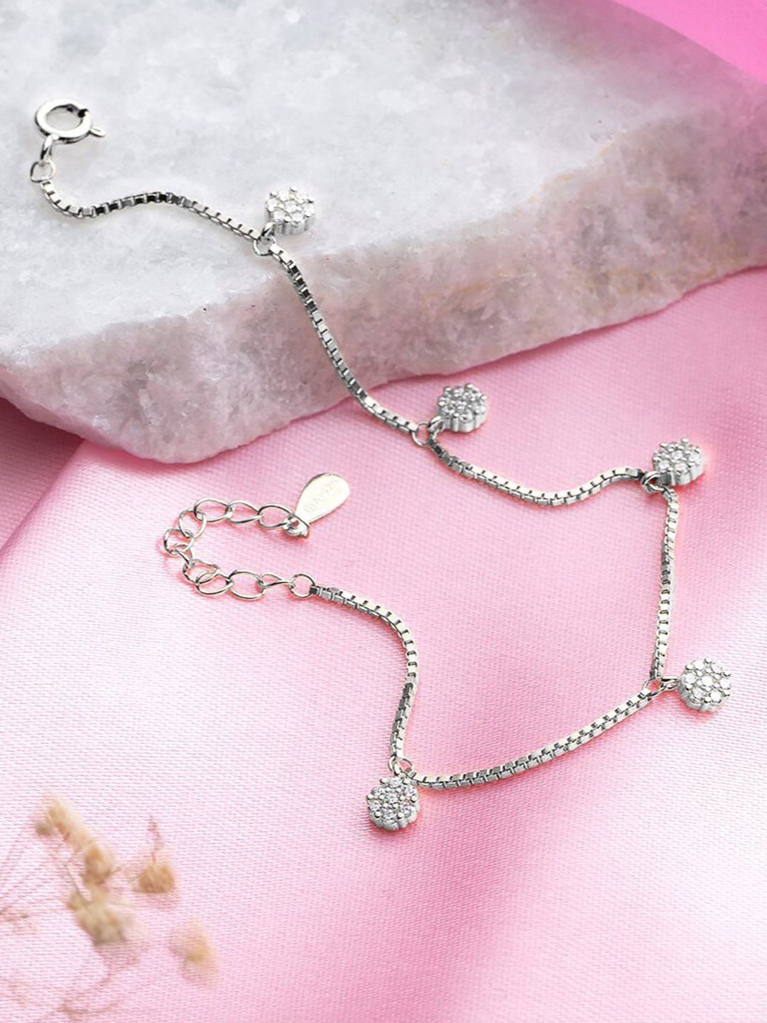 Zavya Rhodium-Plated 925 Pure Silver Cubic Zirconia Charm Bracelet-picture-27
