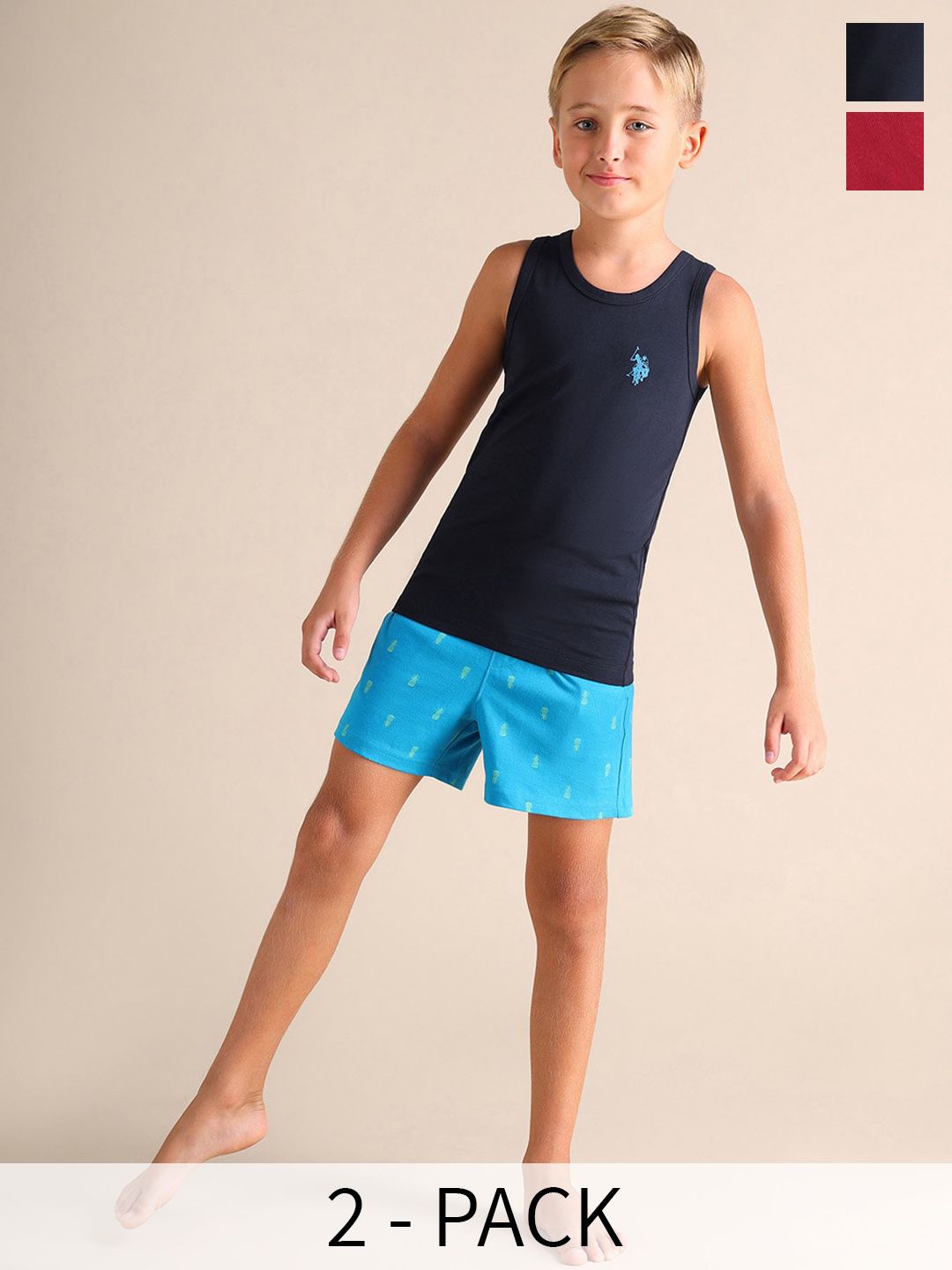 U.S. Polo Assn. Kids Boys Pack Of 2 Pure Cotton Basic Innervest