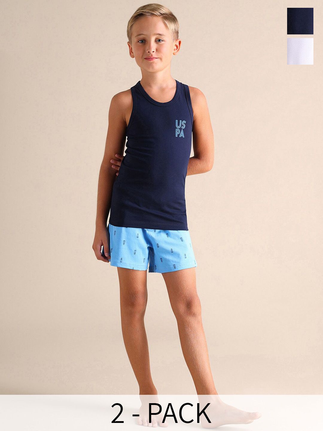 U.S. Polo Assn. Kids Boys Pack Of 2 Pure Cotton Basic Innervest