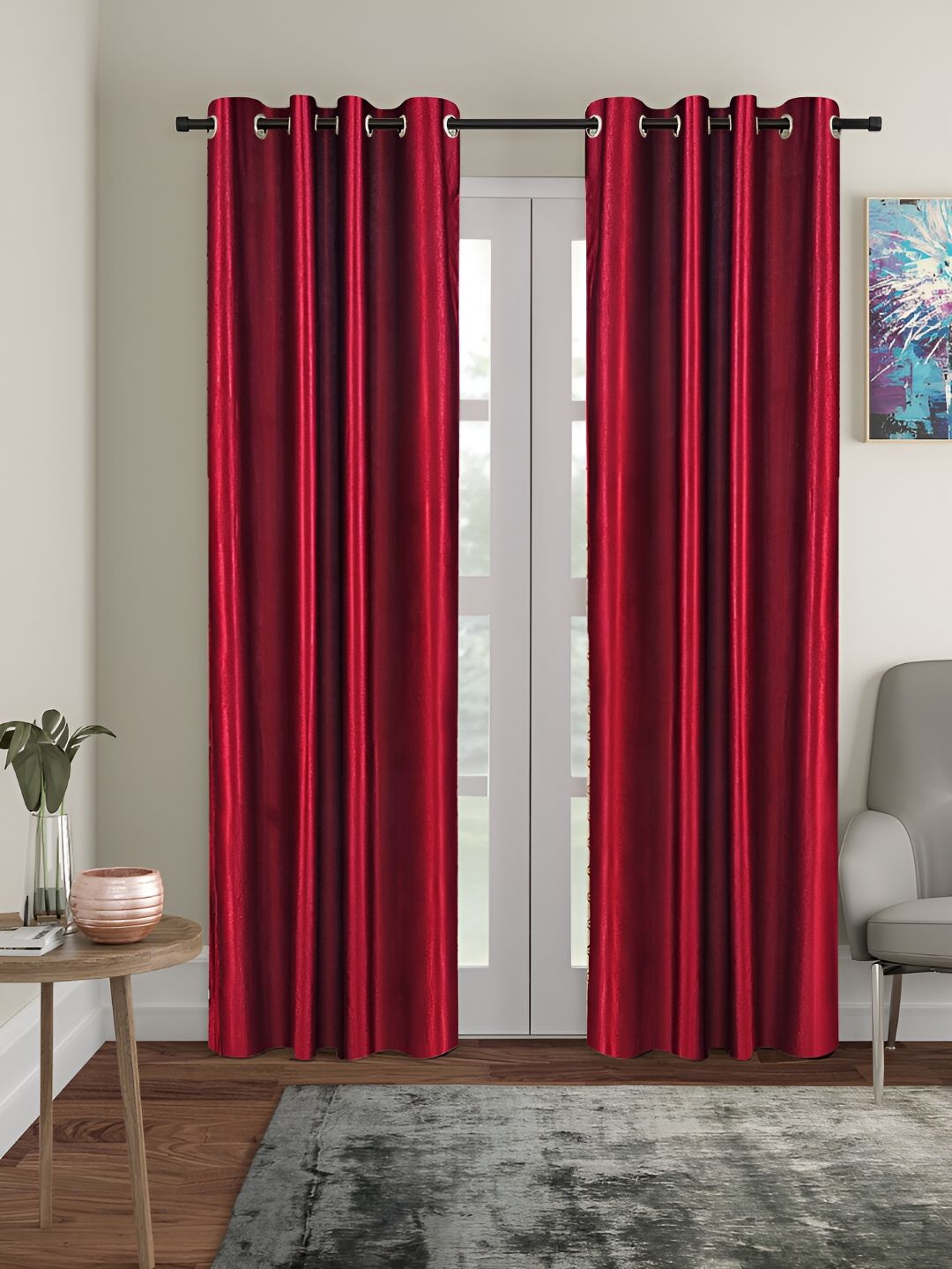 Cortina Maroon 2 Pieces Eyelet Door Curtains-picture-41