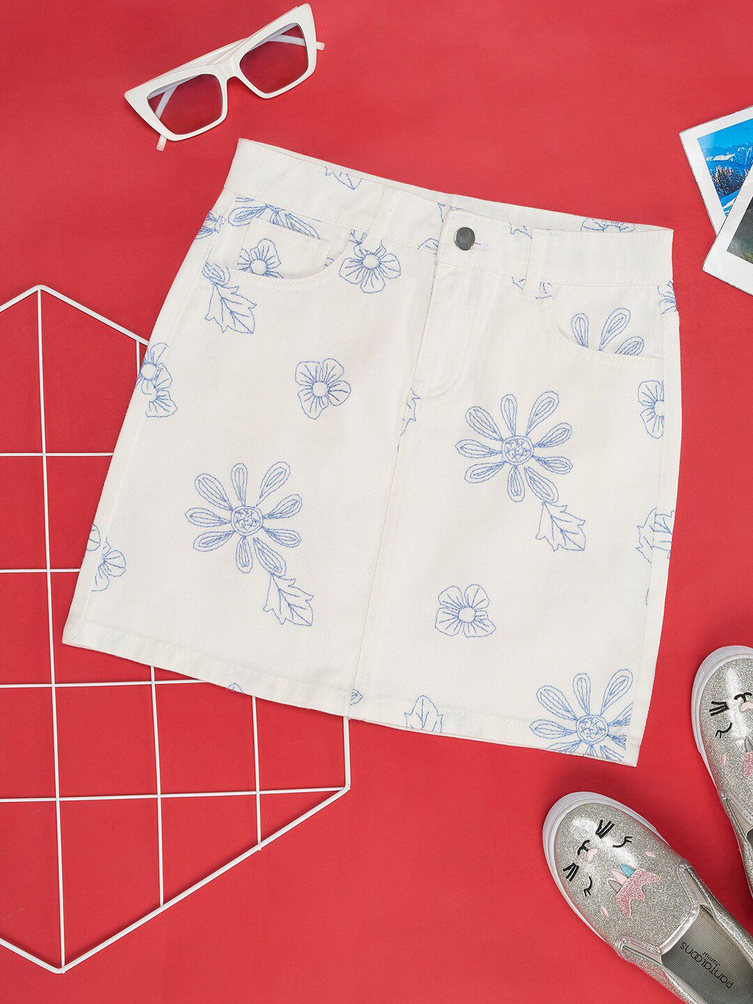 Pantaloons Junior Girls Printed Pure Cotton A-Line Mini Skirt-picture-24