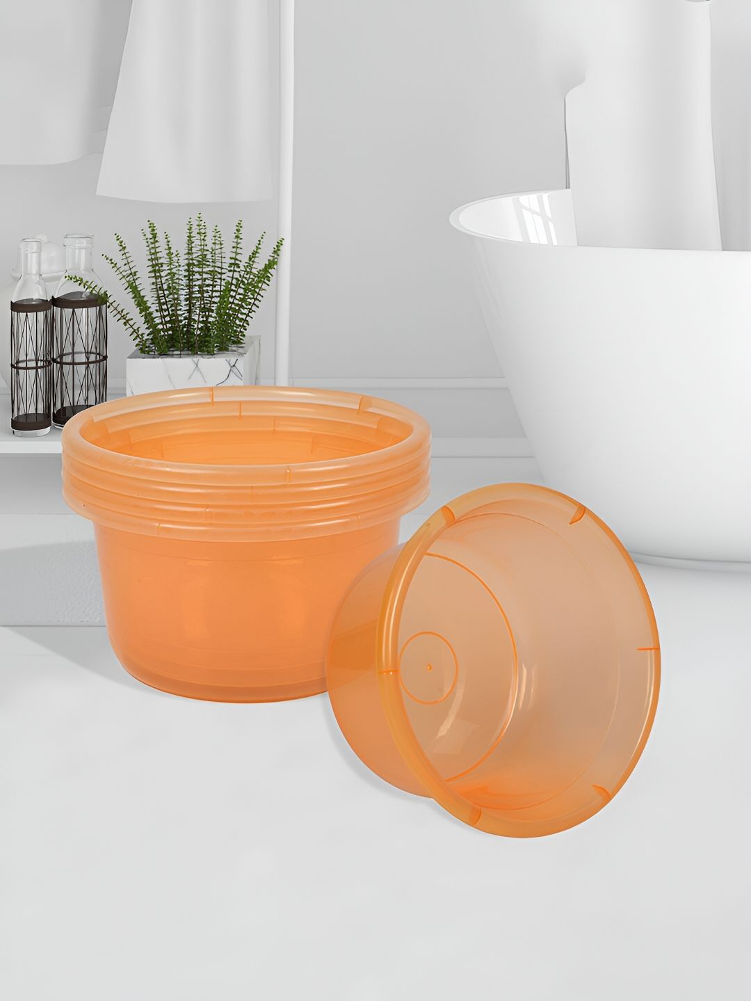Kuber Industries Orange 5 Pieces Classic Bath Accessories Set-picture-48
