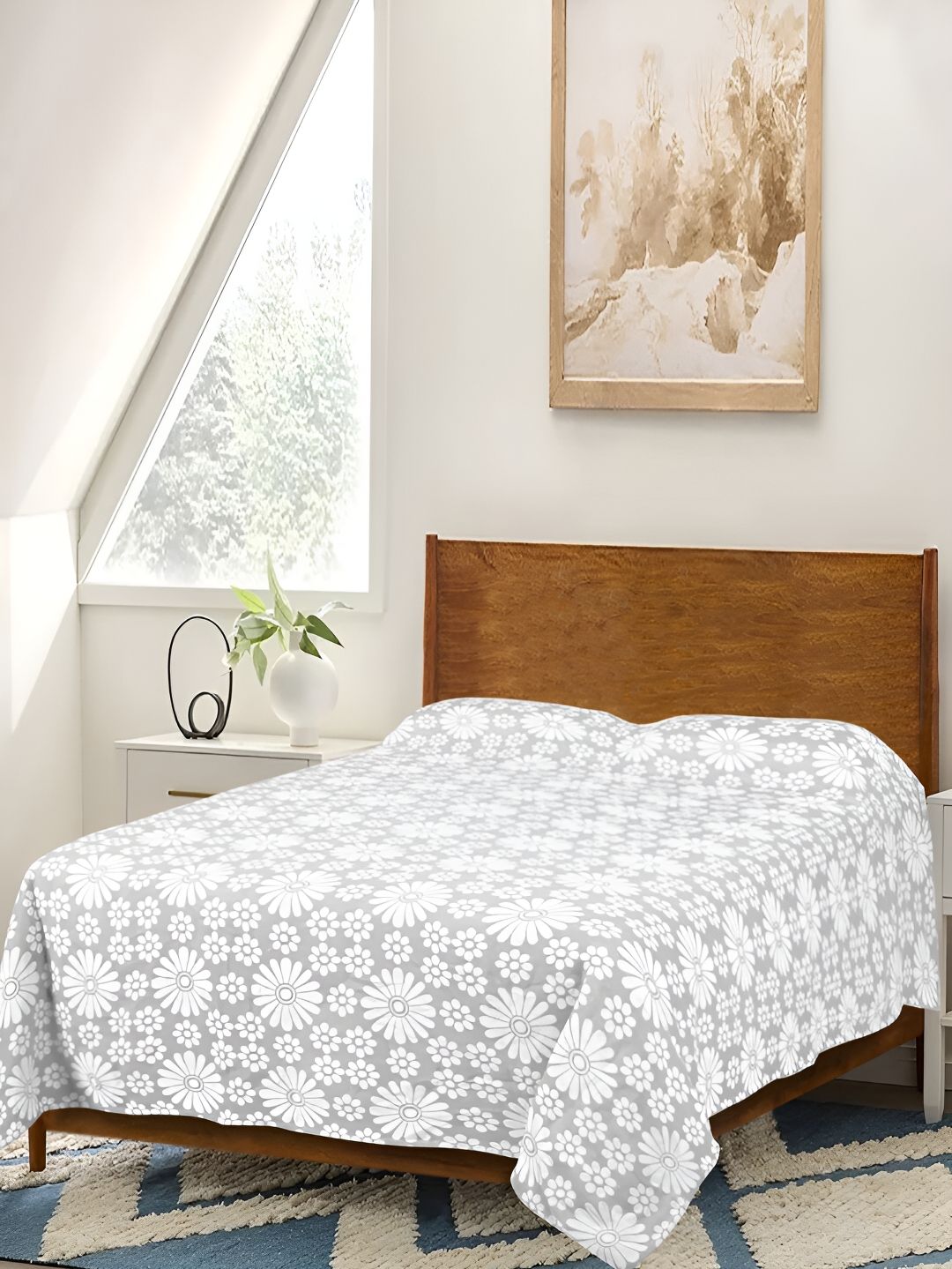 Saral Home CHITKI Grey Floral Printed 210 TC Cotton Queen Bedsheet with 2 Pillow Covers-picture-20