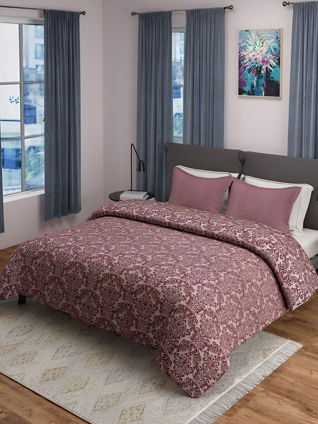 Saral Home Maroon & Beige Ethnic Motifs Cotton 210 TC King Bedsheet with 2 Pillow Covers-image-23