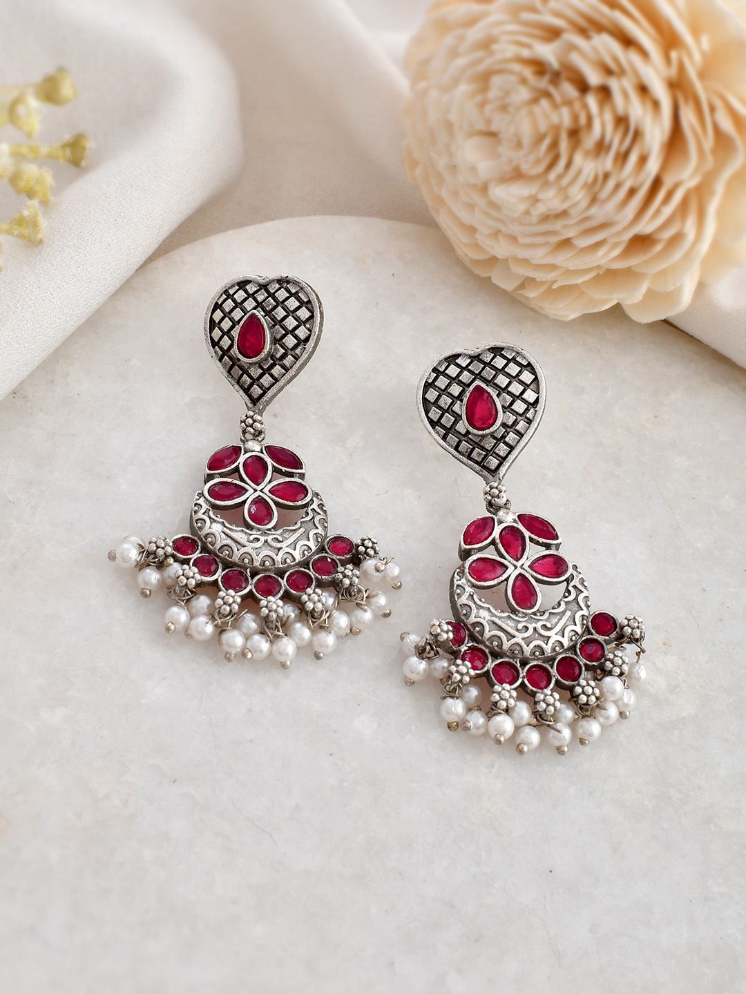 DASTOOR Silver-Plated Classic Oxidised Drop Earrings-picture-10