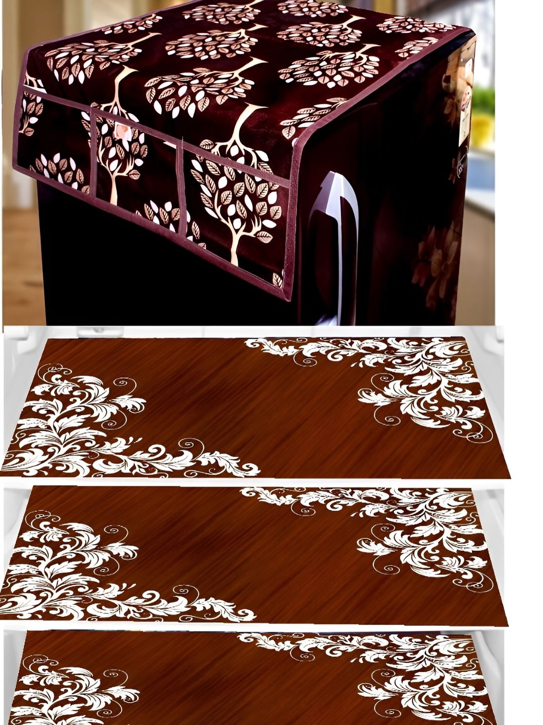 REVEXO Brown & Maroon  Printed Fridge Appliance Covers-image-1