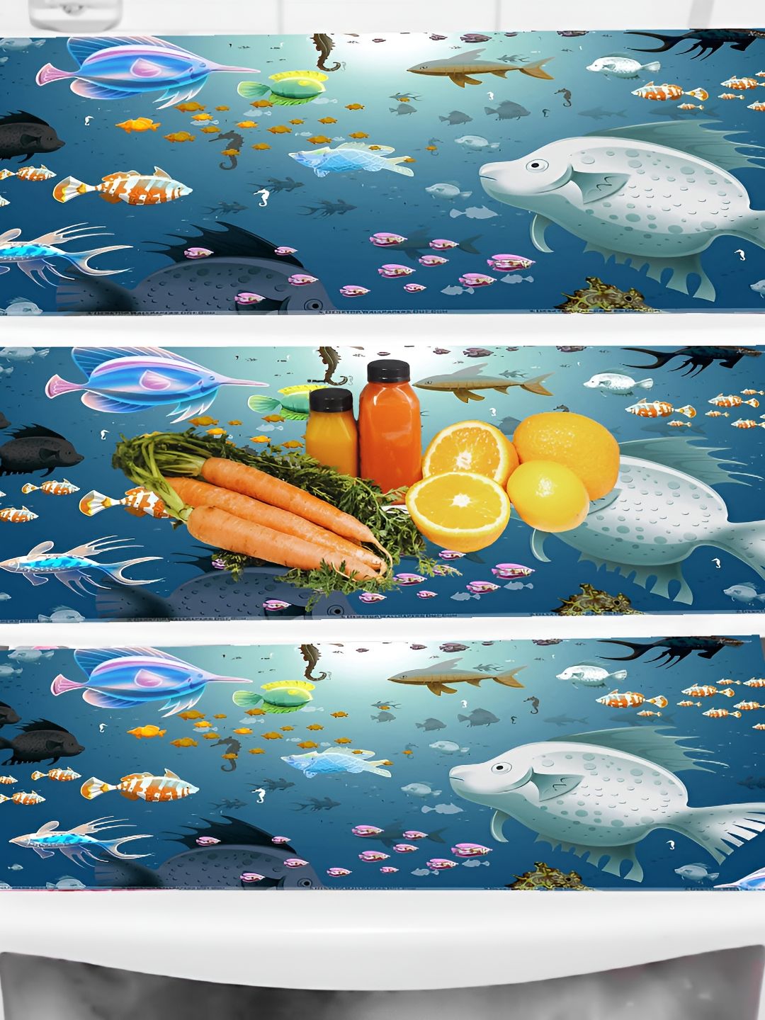 REVEXO 3 Pcs Blue Printed Fridge Mats-image-1