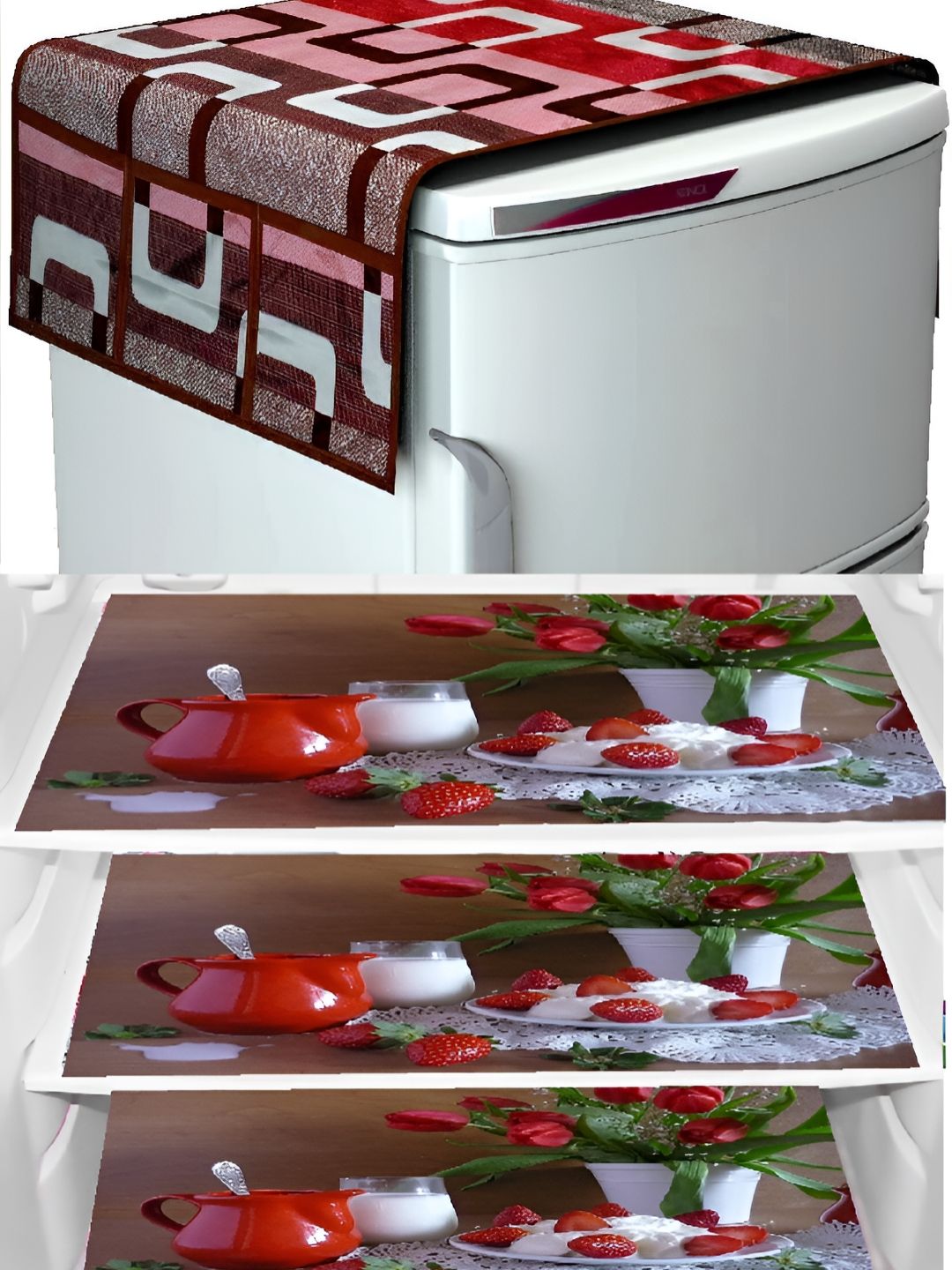 REVEXO Brown & Red 5Pcs Printed Fridge Appliance Covers-picture-31