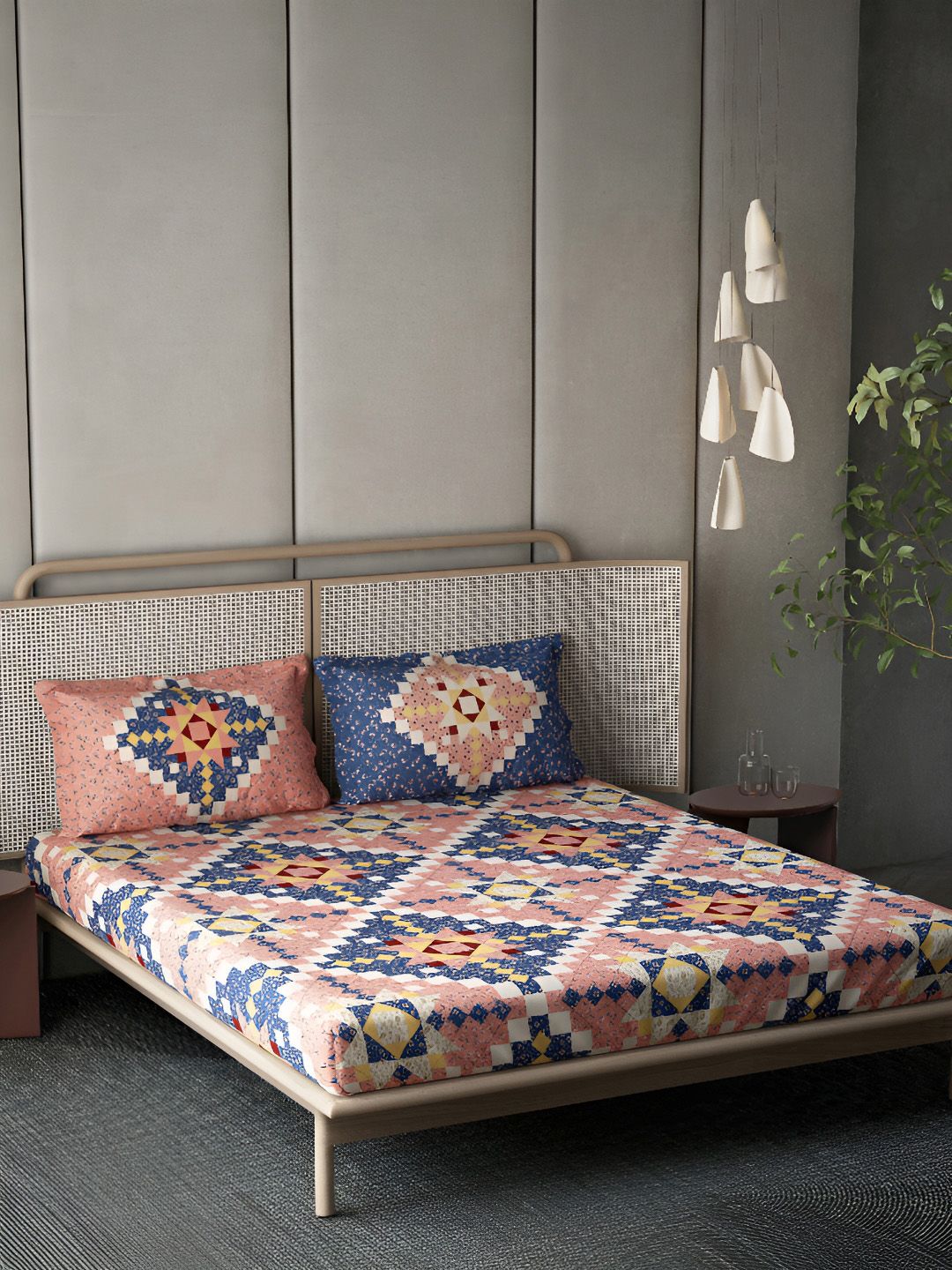 DDecor Orange & Blue Ethnic 4 Pieces Motifs Cotton 136 TC Double King Regular Bedding Set-image-45