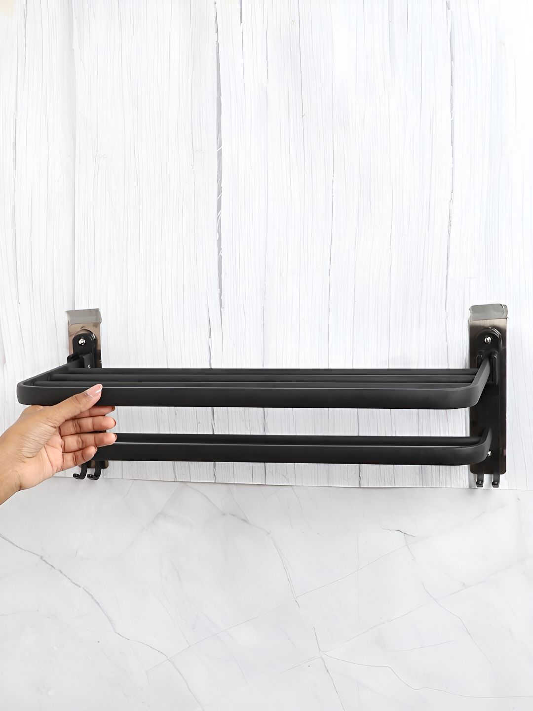 Bonhomie Black Stainless Steel Glossy Towel Rack-image-8