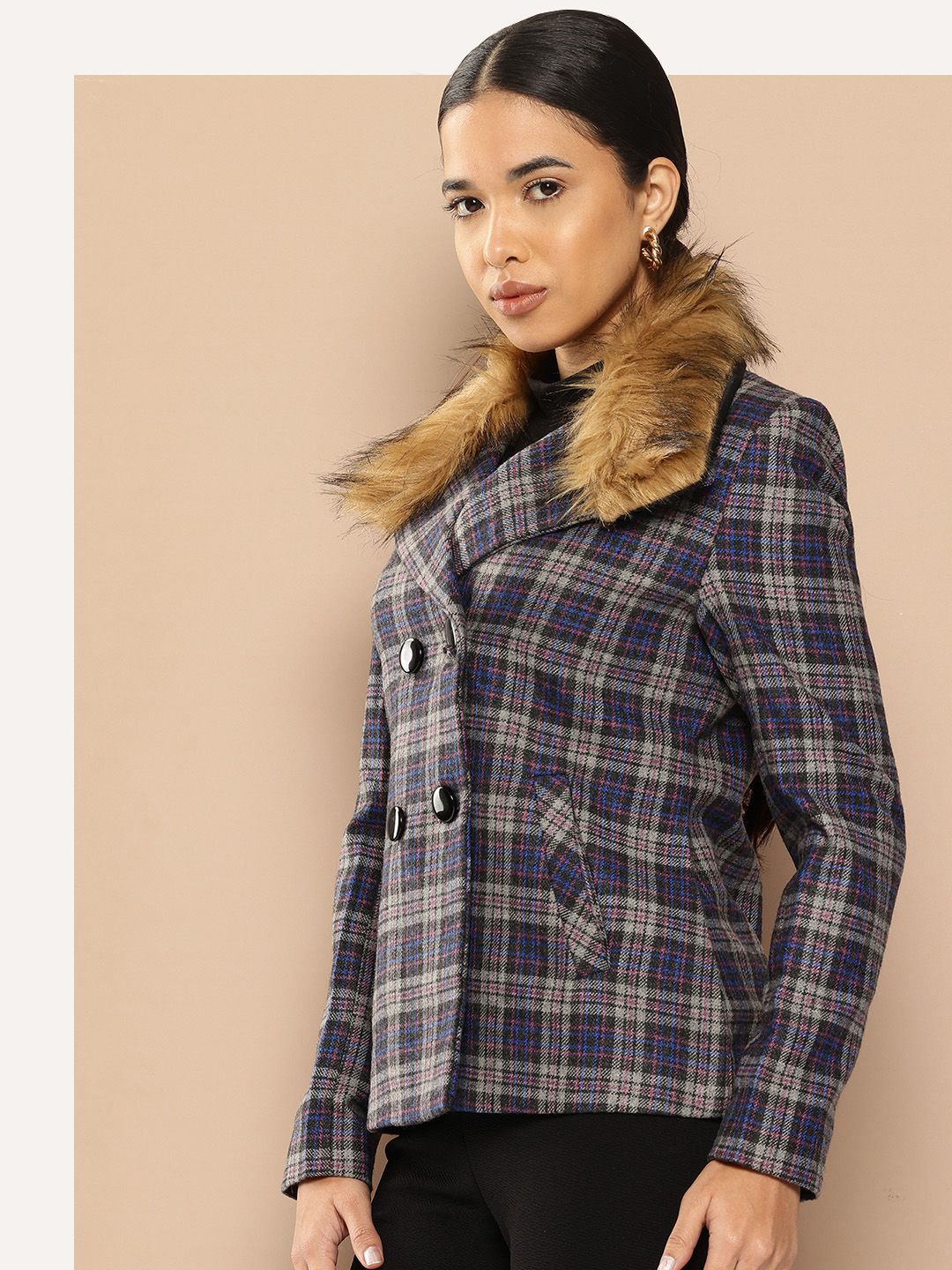 her by invictus Double Breasted Regular Fit Checked Blazer-picture-35