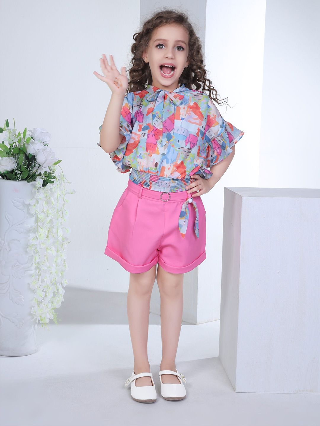 Peppermint Girls Round Neck Printed Top with Shorts-picture-25