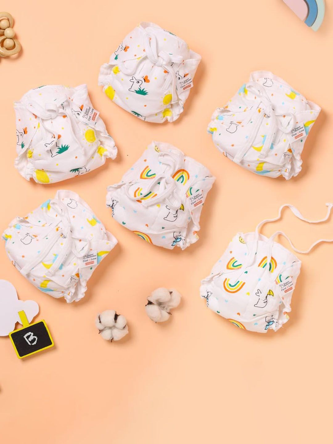 SuperBottoms Set Of 12 Printed Pure Cotton Diapers