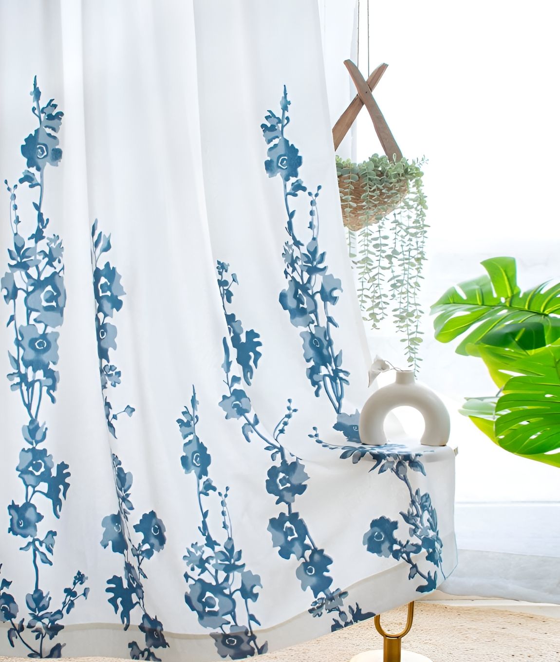Tranquebar Home Blue & White 2 Pieces Floral Printed Room Darkening Cotton Window Curtains-picture-21