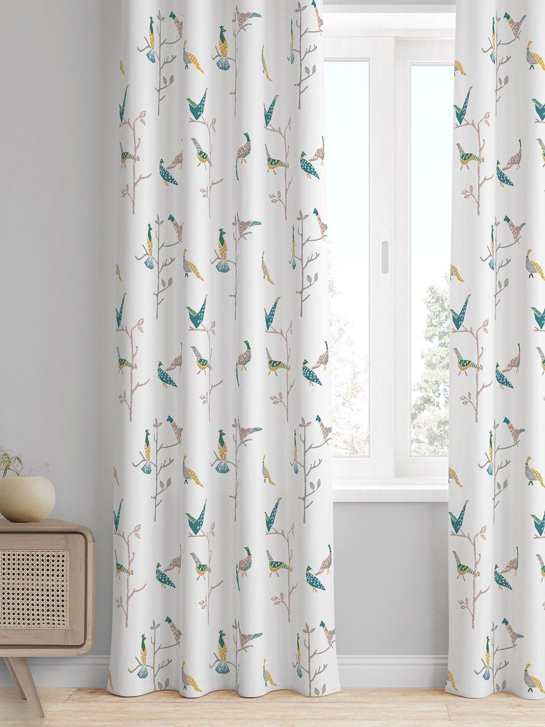 Tranquebar Home Blue & White 2 Pieces Printed Room Darkening Cotton Door Curtains