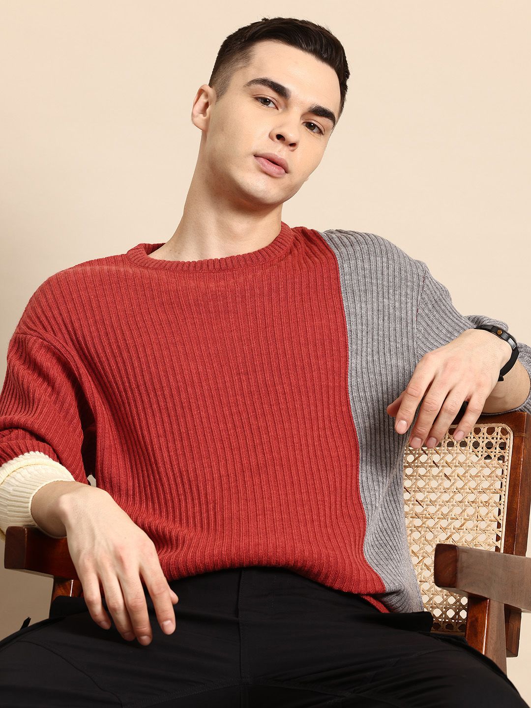 Mast & Harbour Men Colourblocked Acrylic Pullover