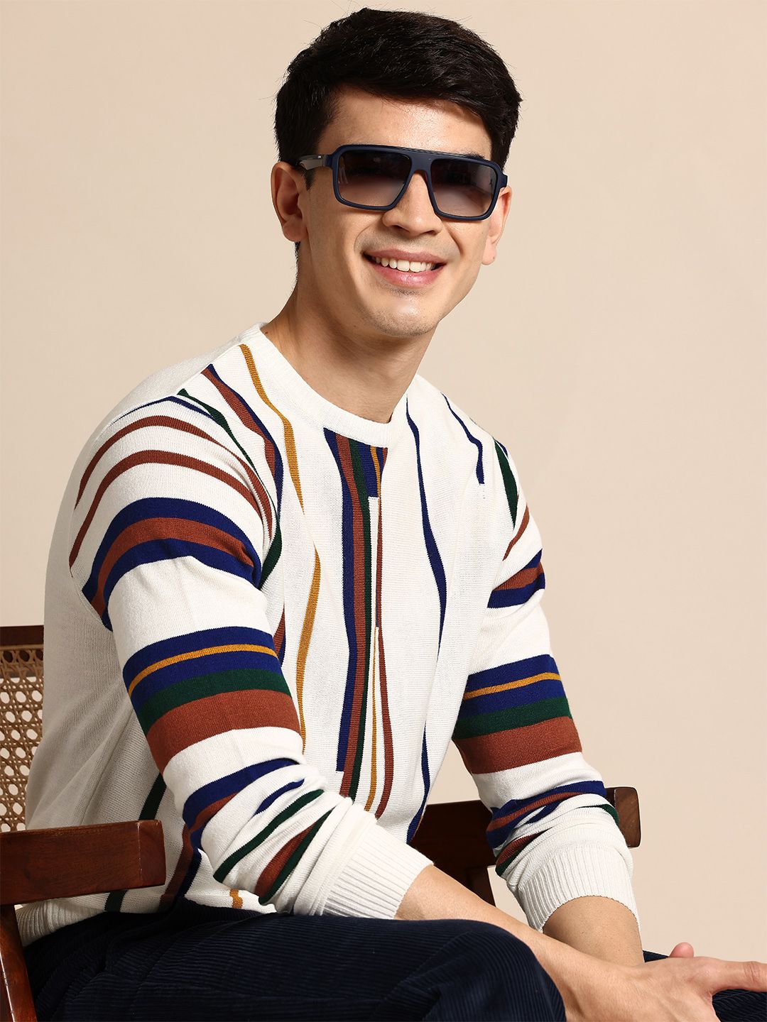 Mast & Harbour Long Sleeves Acrylic Striped Sweater-image-8