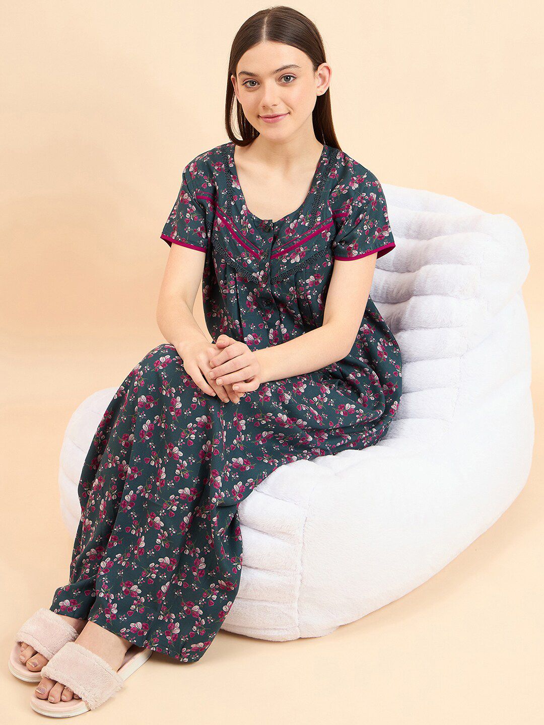 Sweet Dreams Printed Pure Cotton Maxi Nightdress-picture-17