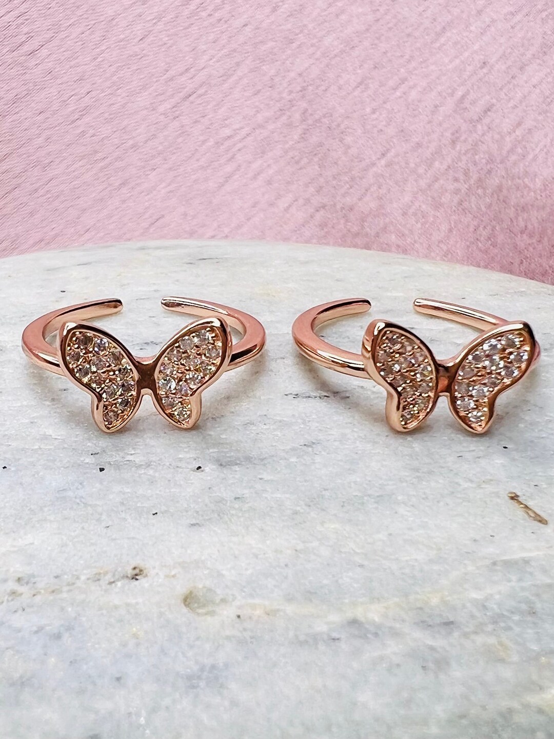 Arte Jewels Set Of 2 925 Sterling Silver Rose Gold-Plated Cubic Zirconia Toe Rings