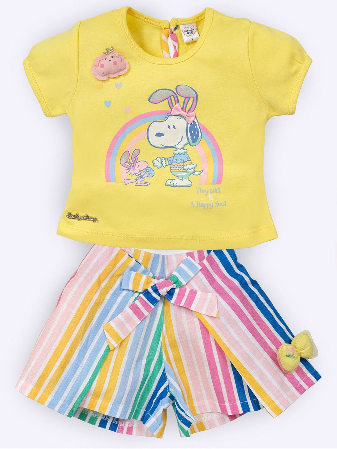 Babys Day Girls Printed Pure Cotton Round Neck Short Sleeves Top With Short-picture-18