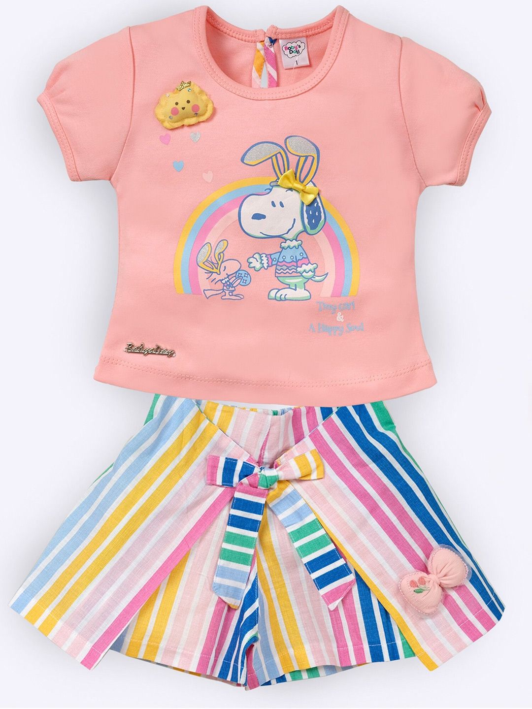 Babys Day Girls Printed Pure Cotton Round Neck Short Sleeves Top With Short-picture-19