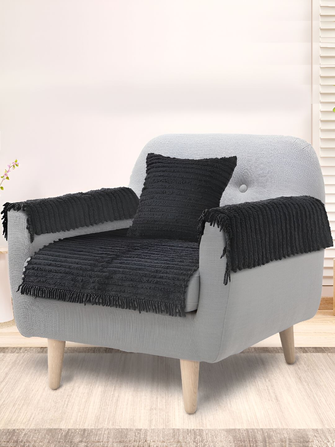 Saral Home Grey Striped 4 Piece Sofa Cover With Arms-picture-57