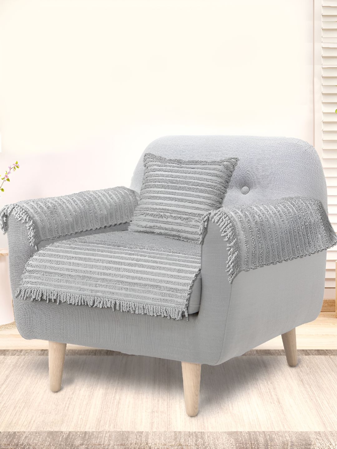 Saral Home Grey Striped 4 Piece Sofa Cover With Arms-picture-14