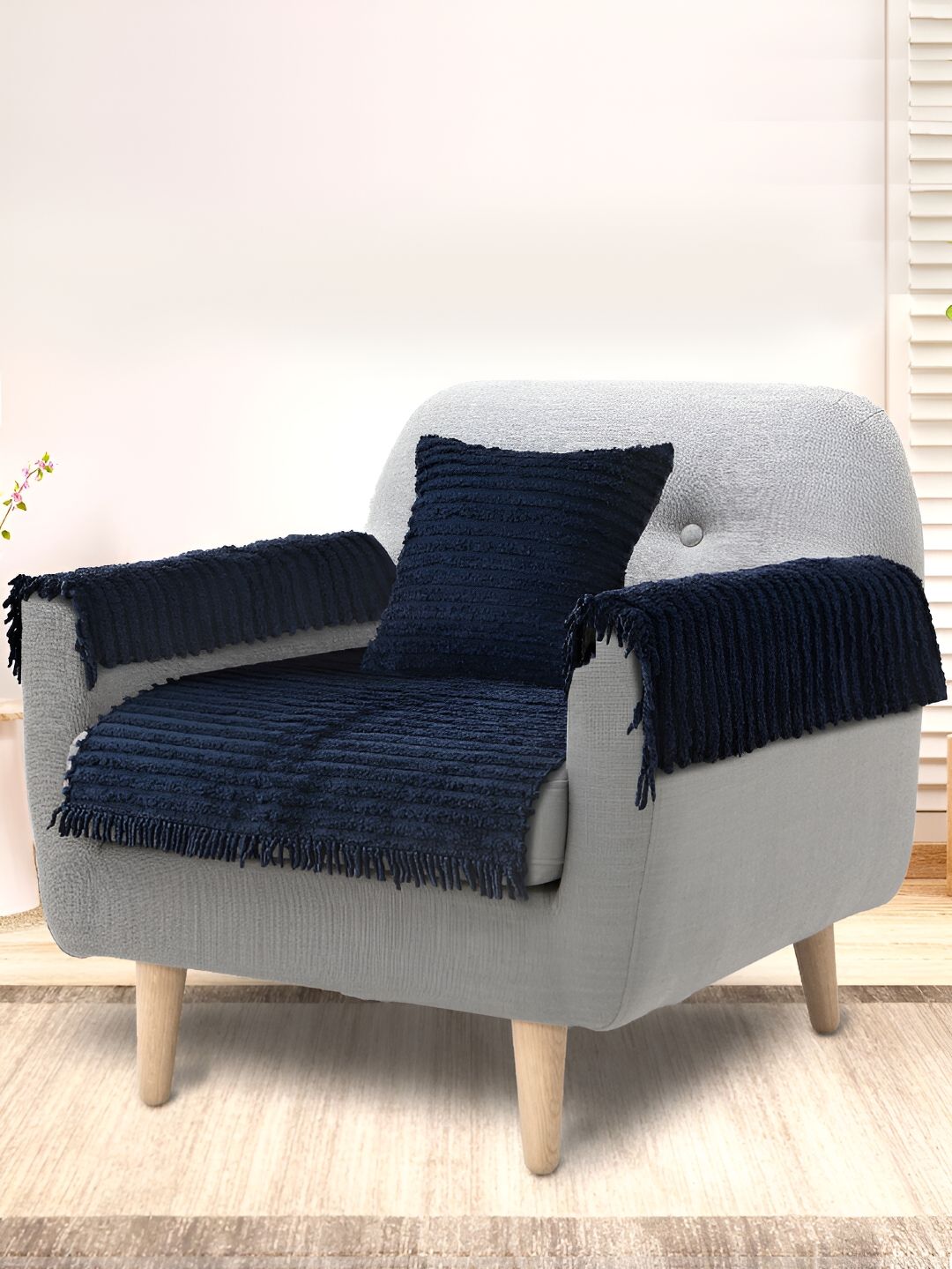 Saral Home Blue Striped 4 Piece Sofa Cover With Arms-picture-25