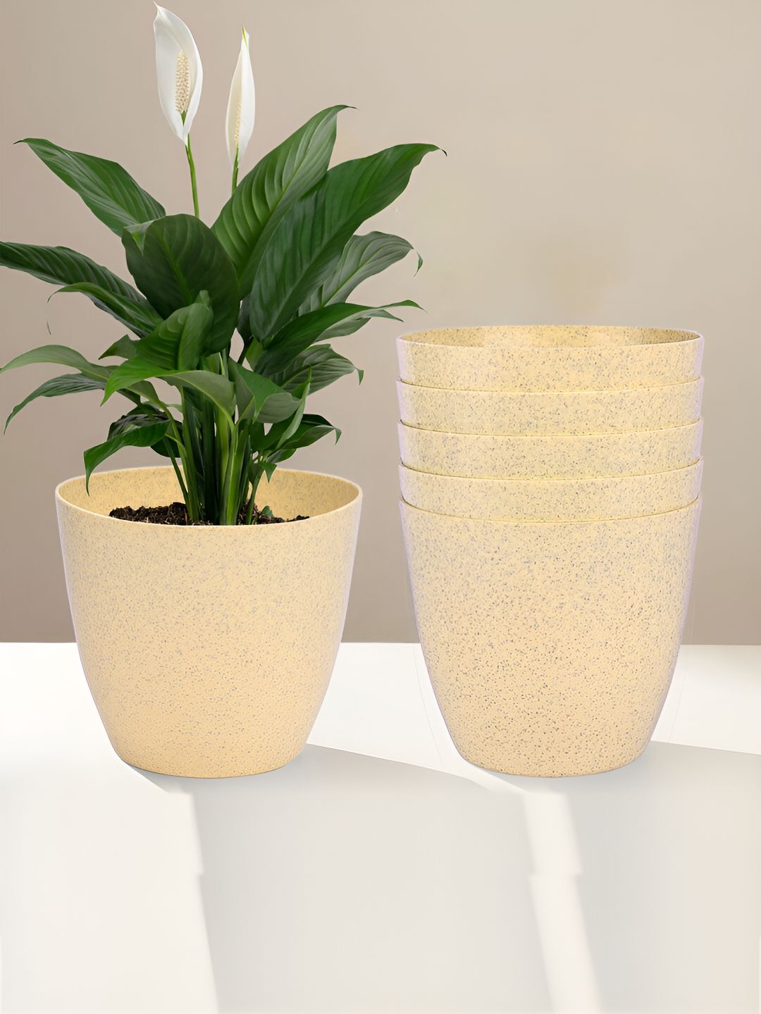 Kuber Industries Beige 6 Pieces Textured Planters-picture-12