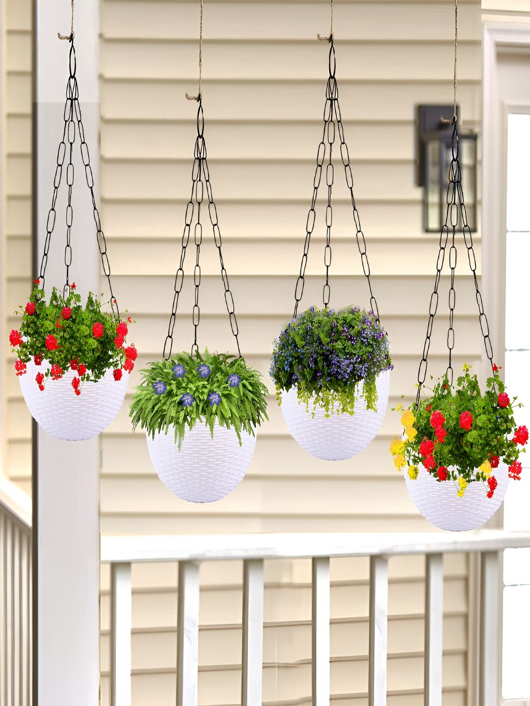 Kuber Industries White 4 Pieces Woven Design Hanging Planters-picture-38