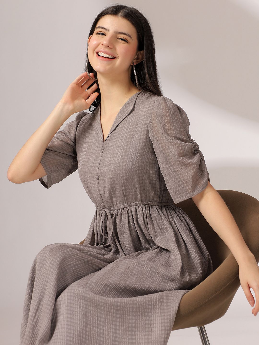 Justin Whyte Puff Sleeve Fit & Flare Midi Dress