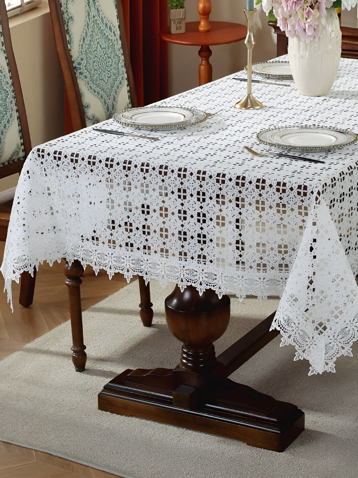 TANLOOMS White Floral Anti-Slip 2-Seater Table Cover with Embroidered details-picture-11