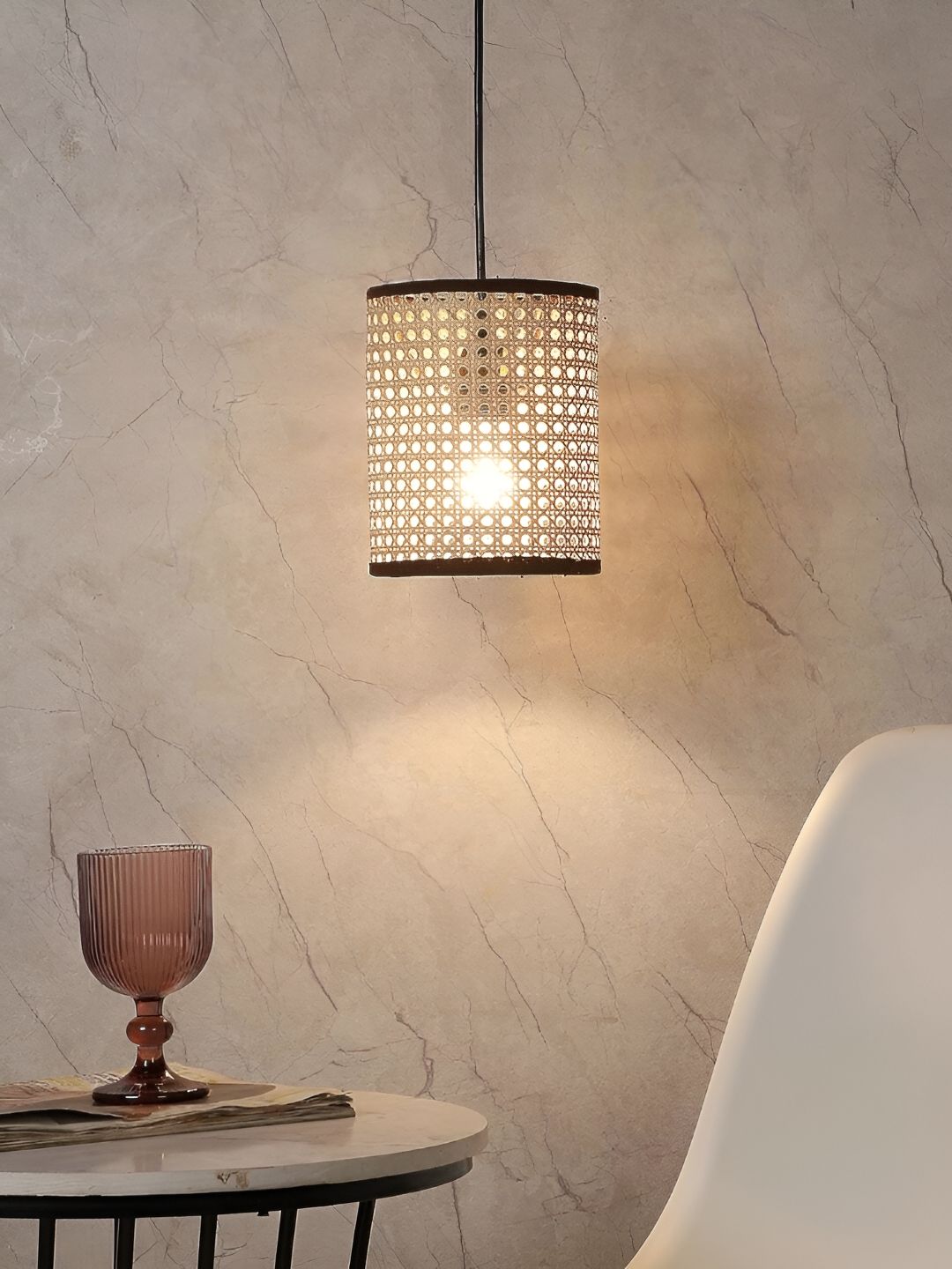 akway Beige & Black Textured Wooden Cylindrical  Shaped Ceiling Lamp-image-23