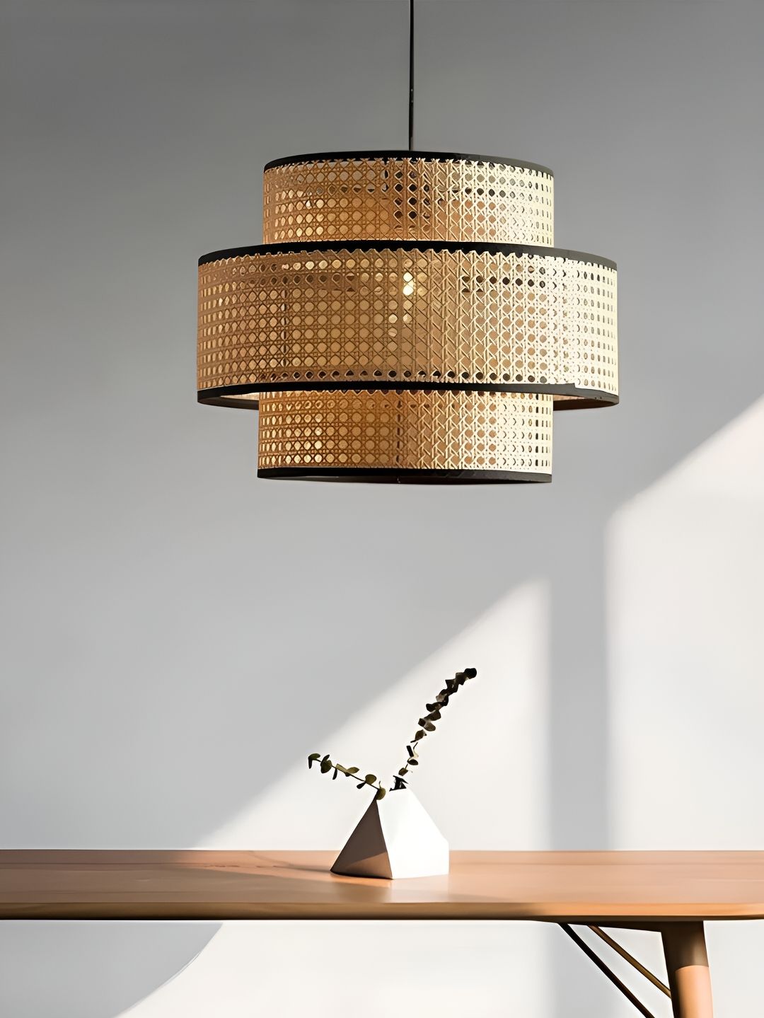 akway Beige & Black Textured Wooden Cylindrical  Shaped Ceiling Lamp-image-40