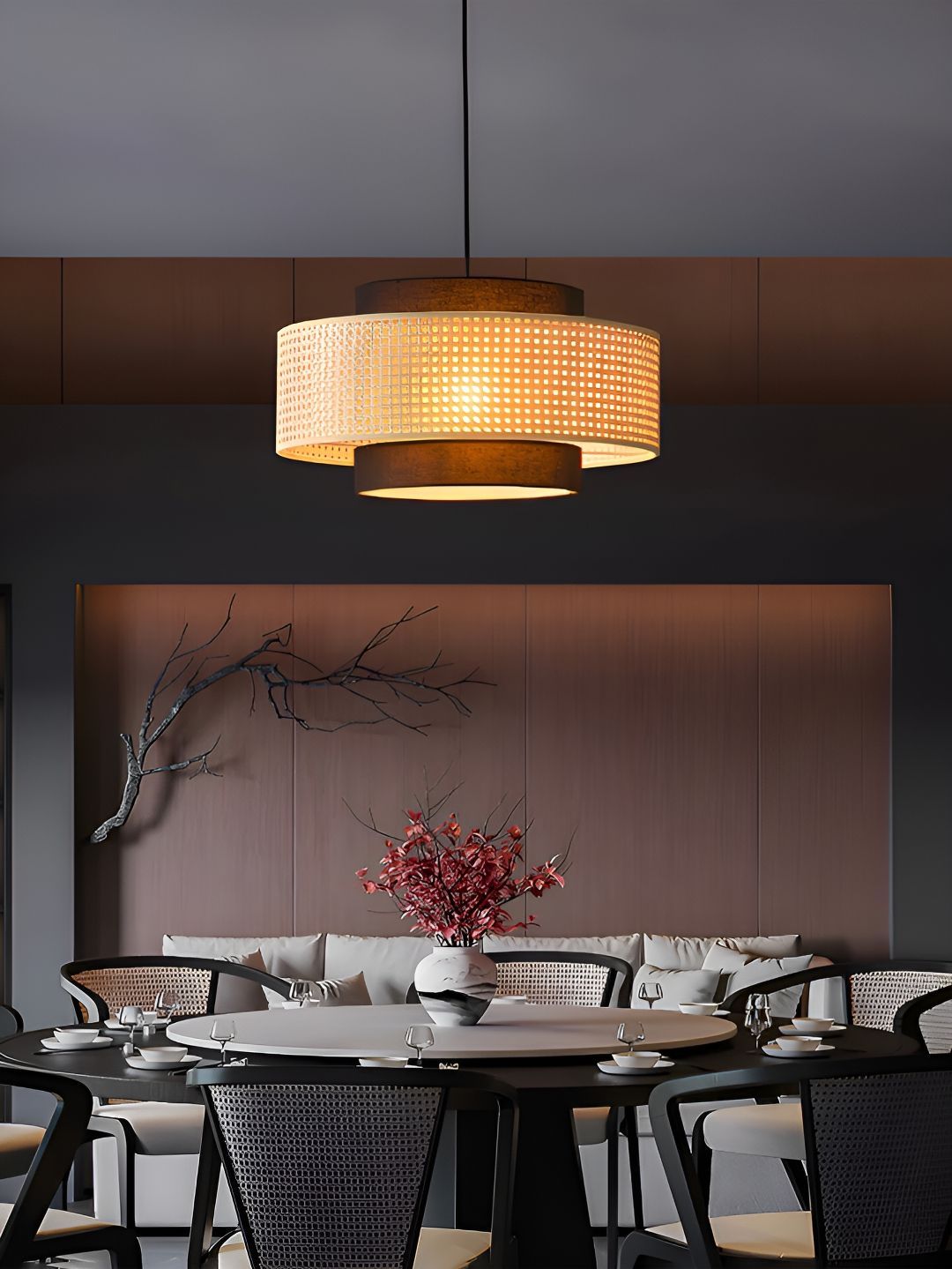 HABERE INDIA Brown  & Beige Wooden Ceiling Lamp-image-34