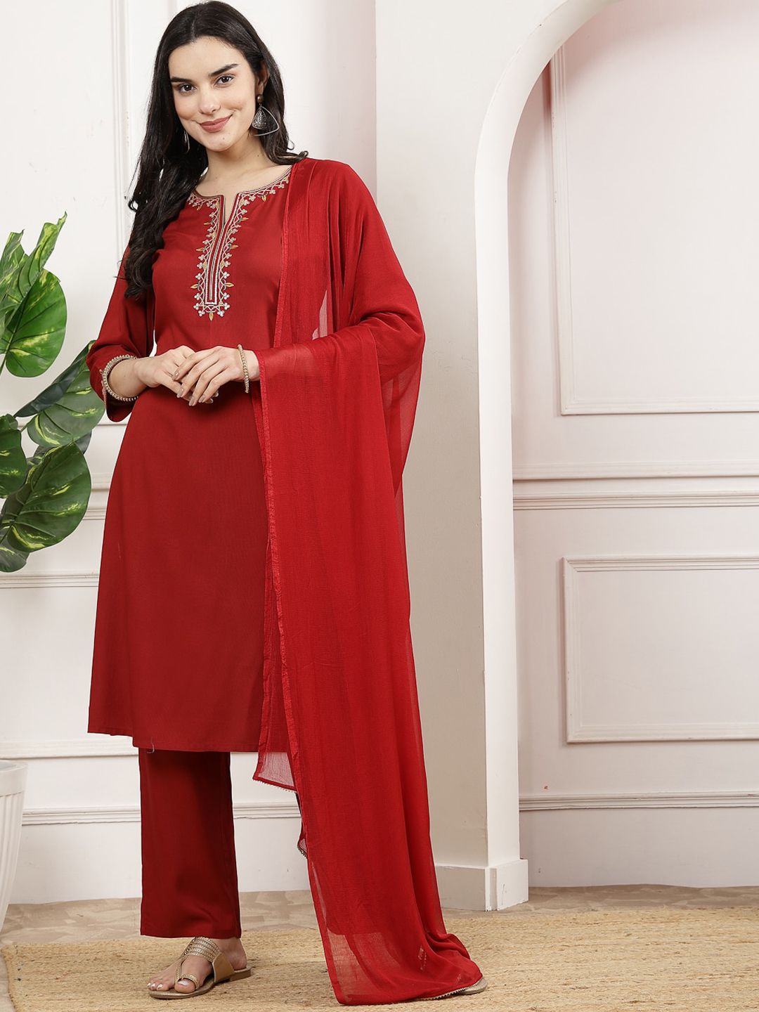 Nayam By Lakshita Ethnic Motifs Embroidered Regular Sequinned Kurta with Trouser & Dupatta-picture-40