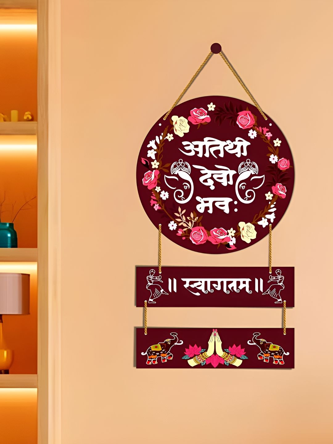 Home Delight Brown & White Printed Wooden Wall Hanging-picture-29